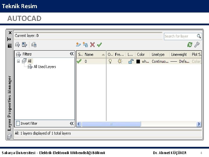 Teknik Resim AUTOCAD Sakarya Üniversitesi - Elektrik-Elektronik Mühendisliği Bölümü Dr. Ahmet KÜÇÜKER 4 