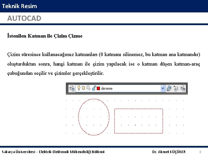 Teknik Resim AUTOCAD İstenilen Katman ile Çizim Çizme Çizim süresince kullanacağımız katmanları (0 katmanı