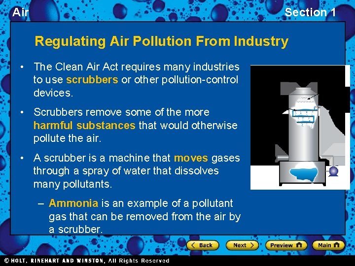 Air Section 1 Regulating Air Pollution From Industry • The Clean Air Act requires