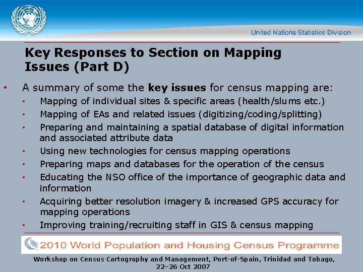 Key Responses to Section on Mapping Issues (Part D) • A summary of some