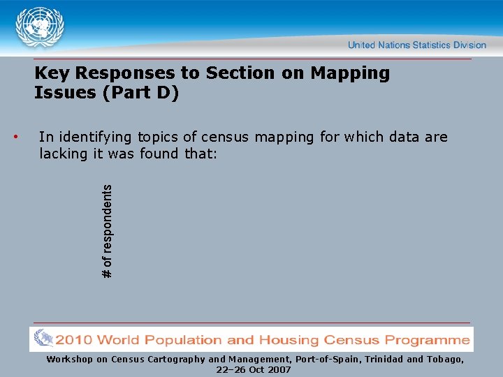 Key Responses to Section on Mapping Issues (Part D) In identifying topics of census