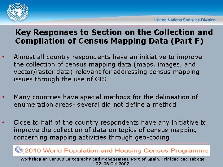 Key Responses to Section on the Collection and Compilation of Census Mapping Data (Part