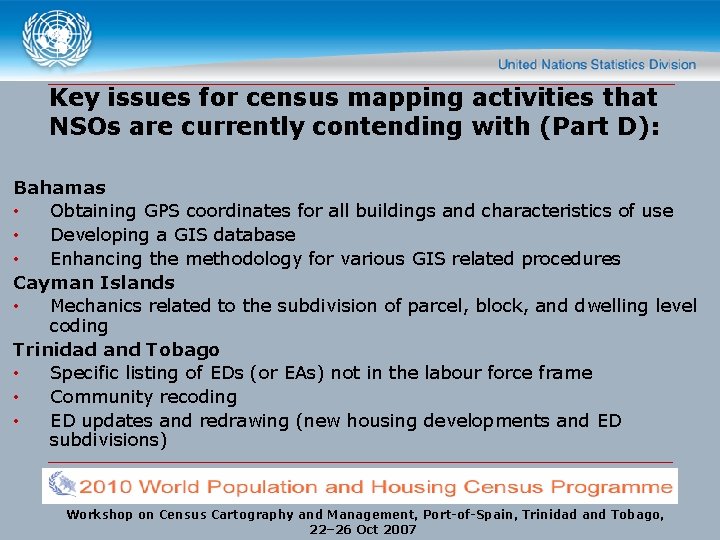 Key issues for census mapping activities that NSOs are currently contending with (Part D):