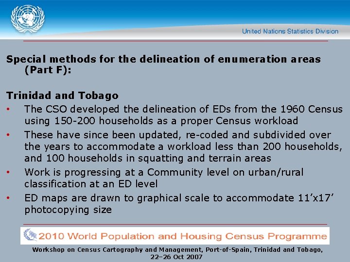 Special methods for the delineation of enumeration areas (Part F): Trinidad and Tobago •