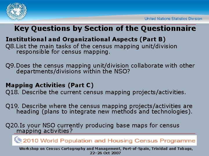 Key Questions by Section of the Questionnaire Institutional and Organizational Aspects (Part B) Q