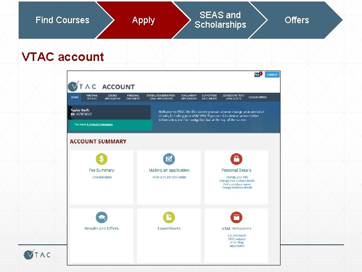 Find Courses VTAC account Apply SEAS and Scholarships Offers 