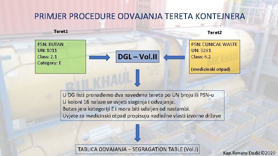 PRIMJER PROCEDURE ODVAJANJA TERETA KONTEJNERA Teret 1 PSN: BUTAN UN: 1011 Class: 2. 1