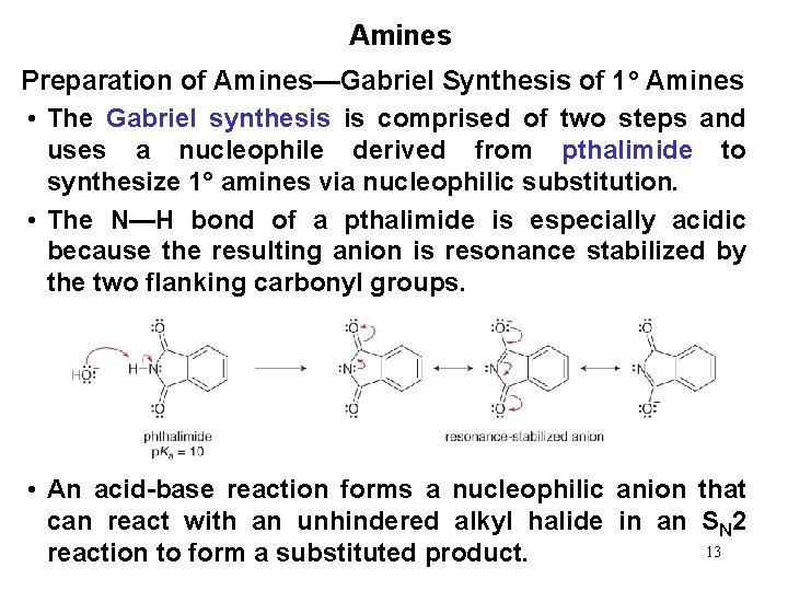 Amines Preparation of Amines—Gabriel Synthesis of 1° Amines • The Gabriel synthesis is comprised
