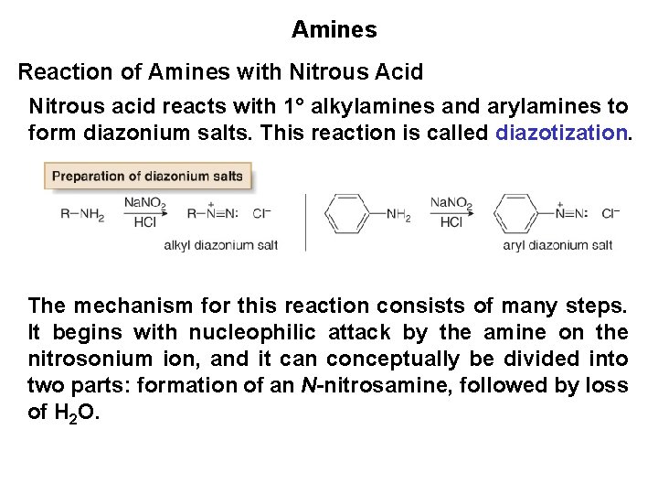 Amines Reaction of Amines with Nitrous Acid Nitrous acid reacts with 1° alkylamines and