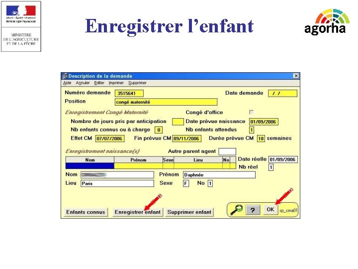 Enregistrer l’enfant sg/srh/misirh 