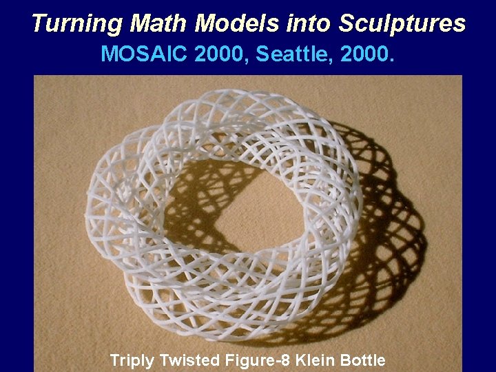 Turning Math Models into Sculptures MOSAIC 2000, Seattle, 2000. Triply Twisted Figure-8 Klein Bottle