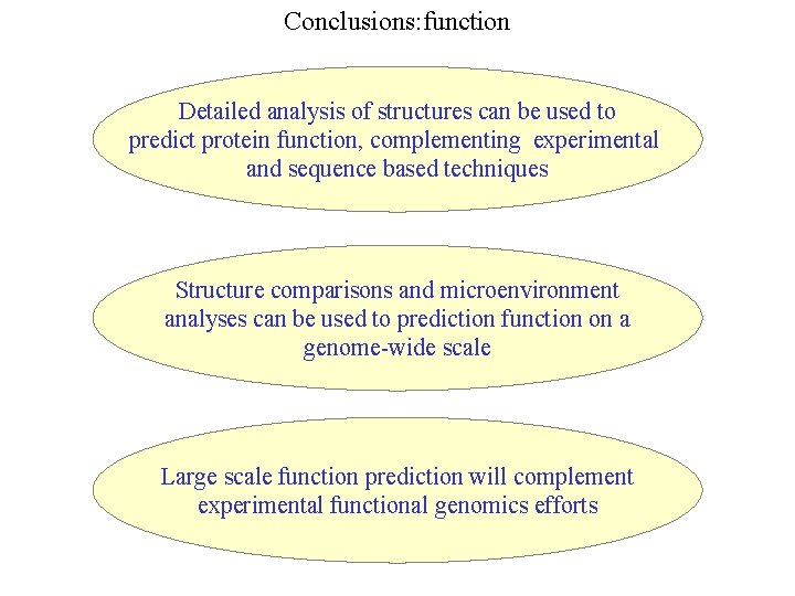 Conclusions: function Detailed analysis of structures can be used to predict protein function, complementing