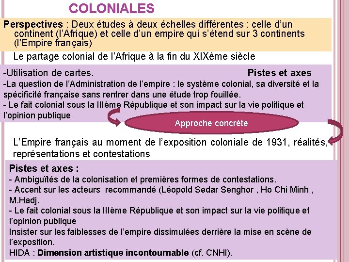 COLONIALES Perspectives : Deux études à deux échelles différentes : celle d’un continent (l’Afrique)