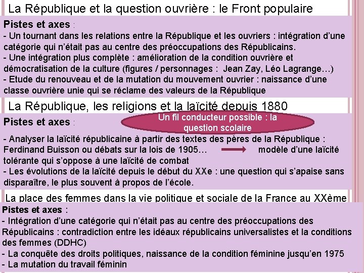 La République et la question ouvrière : le Front populaire Pistes et axes :