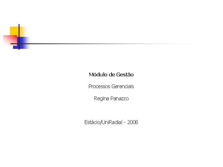 Módulo de Gestão Processos Gerenciais Regina Panazzo Estácio/Uni. Radial - 2008 