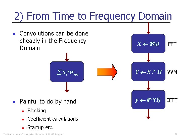 2) From Time to Frequency Domain n Convolutions can be done cheaply in the