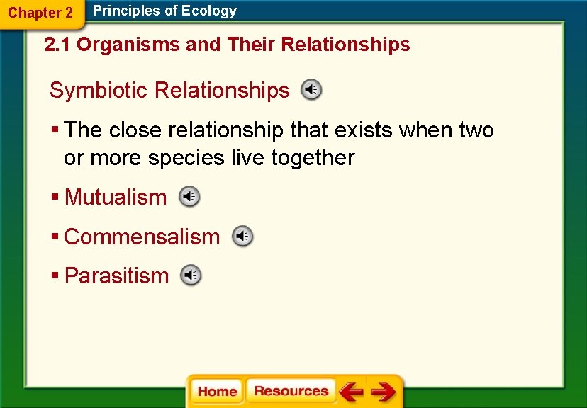 Chapter 2 Principles of Ecology 2. 1 Organisms and Their Relationships Symbiotic Relationships §