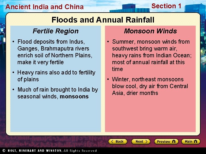 Ancient India and China Section 1 Floods and Annual Rainfall Fertile Region • Flood