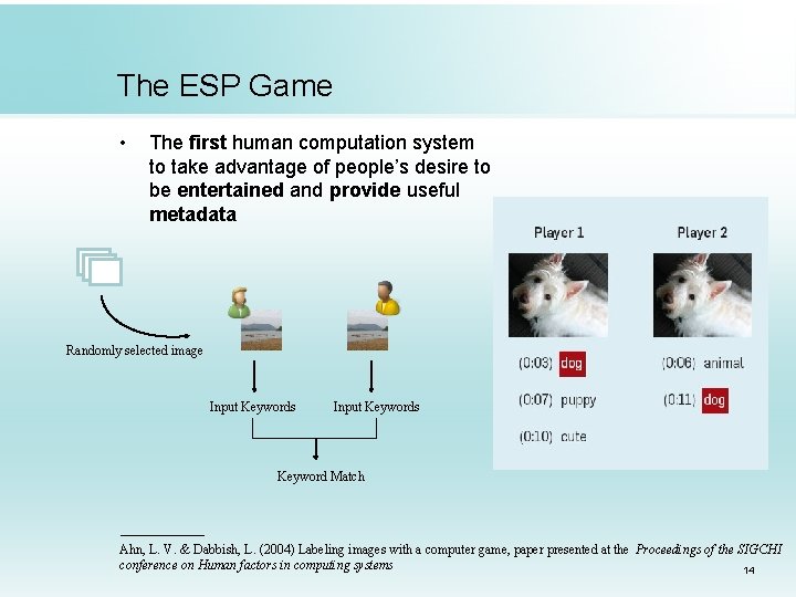 The ESP Game • The first human computation system to take advantage of people’s The ESP Game • The first human computation system to take advantage of people’s