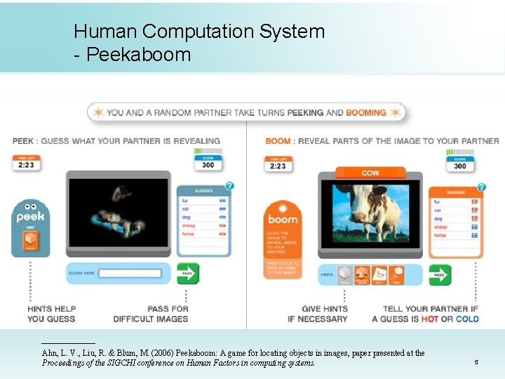Human Computation System - Peekaboom Ahn, L. V. , Liu, R. & Blum, M. Human Computation System - Peekaboom Ahn, L. V. , Liu, R. & Blum, M.