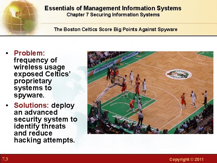 Essentials of Management Information Systems Chapter 7 Securing Information Systems The Boston Celtics Score