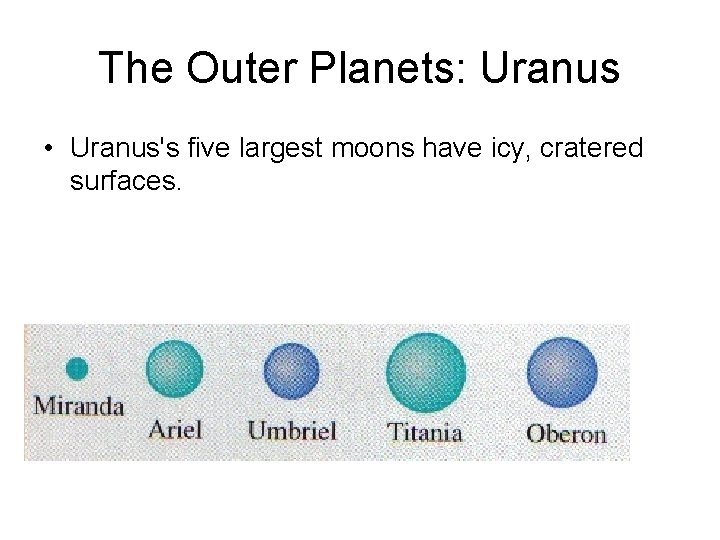 The Outer Planets: Uranus • Uranus's five largest moons have icy, cratered surfaces. 