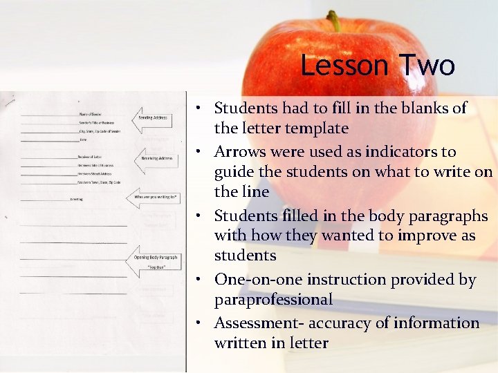 Lesson Two • Students had to fill in the blanks of the letter template