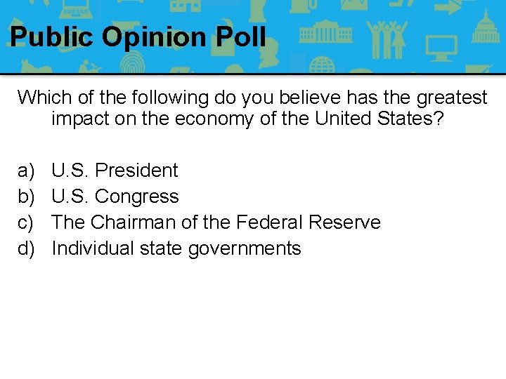 Public Opinion Poll Which of the following do you believe has the greatest impact