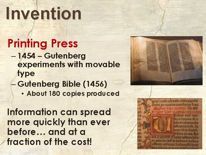 Invention Printing Press – 1454 – Gutenberg experiments with movable type – Gutenberg Bible