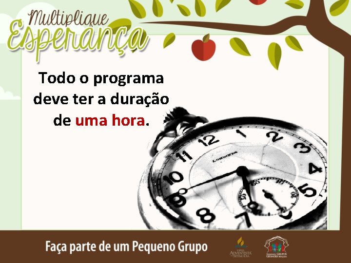 Todo o programa deve ter a duração de uma hora. 