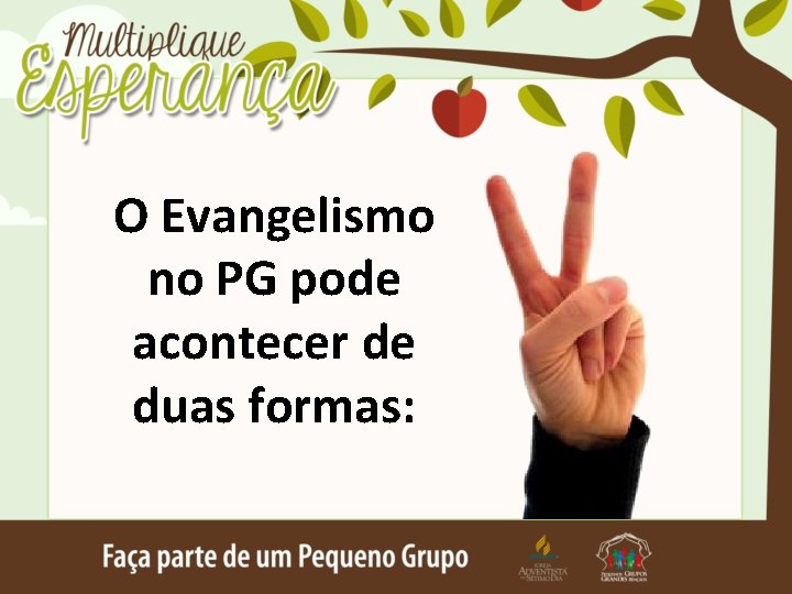 O Evangelismo no PG pode acontecer de duas formas: 