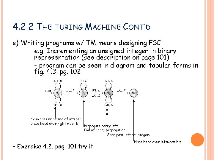 4. 2. 2 THE TURING MACHINE CONT’D s) Writing programs w/ TM means designing