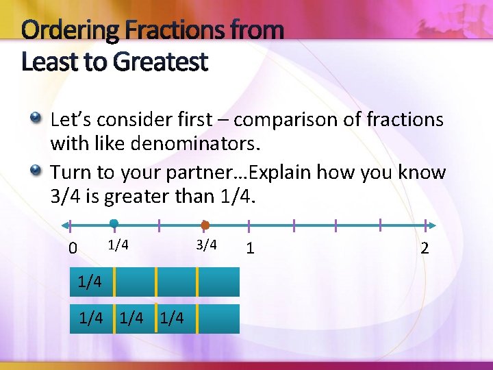 Ordering Fractions from Least to Greatest Let’s consider first – comparison of fractions with