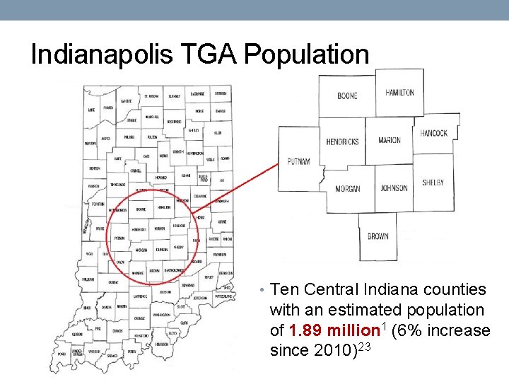 Indianapolis TGA Population • Ten Central Indiana counties with an estimated population of 1.