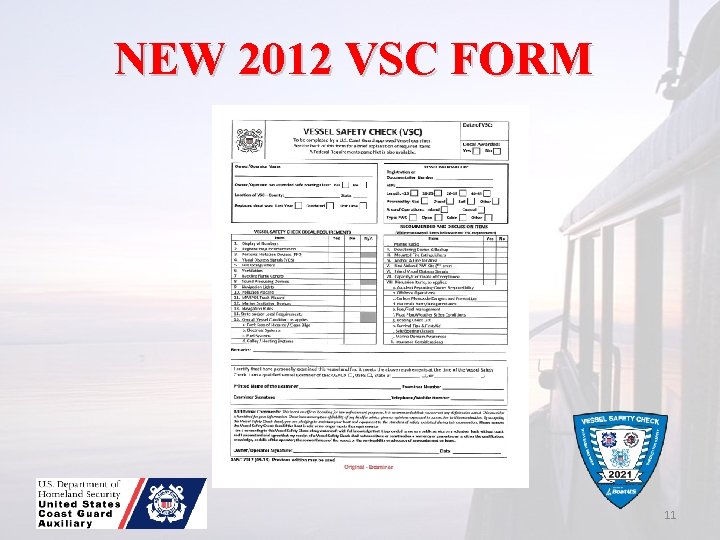 NEW 2012 VSC FORM 11 