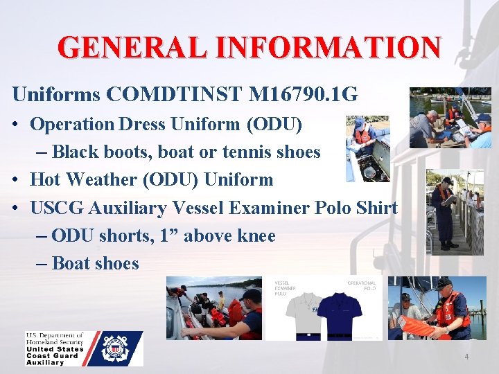 GENERAL INFORMATION Uniforms COMDTINST M 16790. 1 G • Operation Dress Uniform (ODU) –