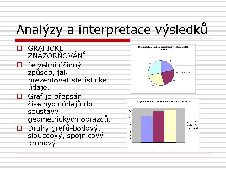 Analýzy a interpretace výsledků o GRAFICKÉ ZNÁZORŇOVÁNÍ o Je velmi účinný způsob, jak prezentovat