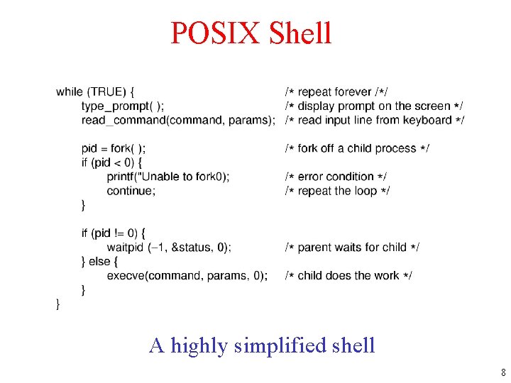 POSIX Shell A highly simplified shell 8 