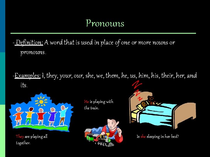 Pronouns - Definition: A word that is used in place of one or more