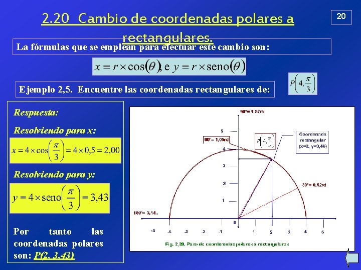 2. 20 Cambio de coordenadas polares a rectangulares. La fórmulas que se emplean para