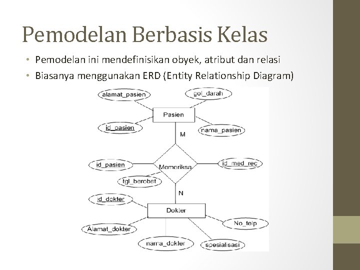 Pemodelan Berbasis Kelas • Pemodelan ini mendefinisikan obyek, atribut dan relasi • Biasanya menggunakan