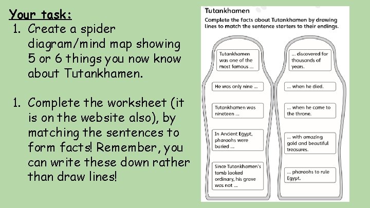 Your task: 1. Create a spider diagram/mind map showing 5 or 6 things you
