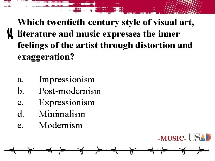 Which twentieth-century style of visual art, literature and music expresses the inner feelings of