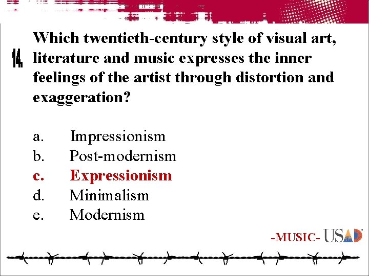 Which twentieth-century style of visual art, literature and music expresses the inner feelings of