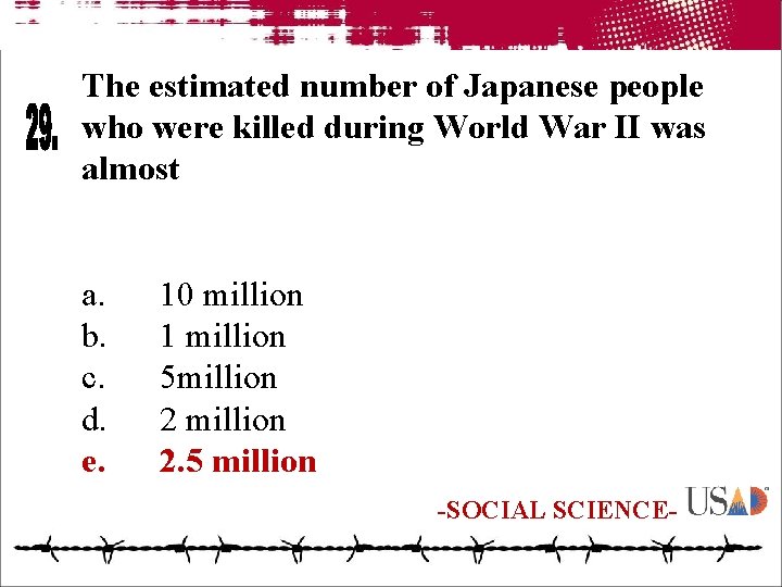 The estimated number of Japanese people who were killed during World War II was