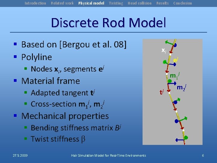 Introduction Related work Physical model Twisting Head collision Results Conclusion Discrete Rod Model §