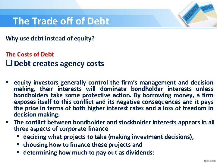STRATEGIC FINANCIAL MANAGEMENT The Trade off of Debt