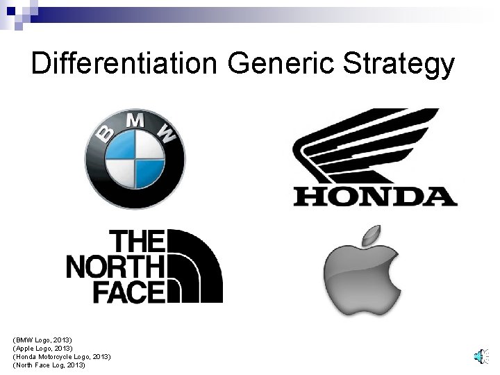 Differentiation Generic Strategy (BMW Logo, 2013) (Apple Logo, 2013) (Honda Motorcycle Logo, 2013) (North