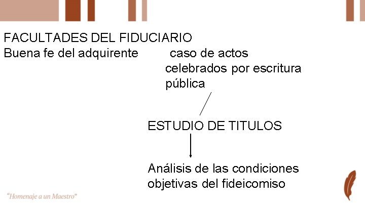 FACULTADES DEL FIDUCIARIO Buena fe del adquirente caso de actos celebrados por escritura pública