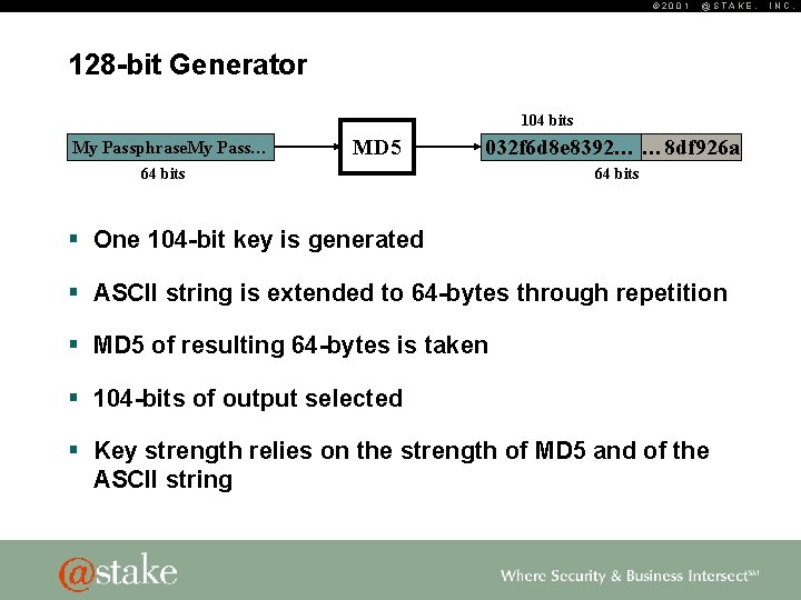 © 2001 @STAKE, 128 -bit Generator 104 bits My Passphrase. My Pass… MD 5